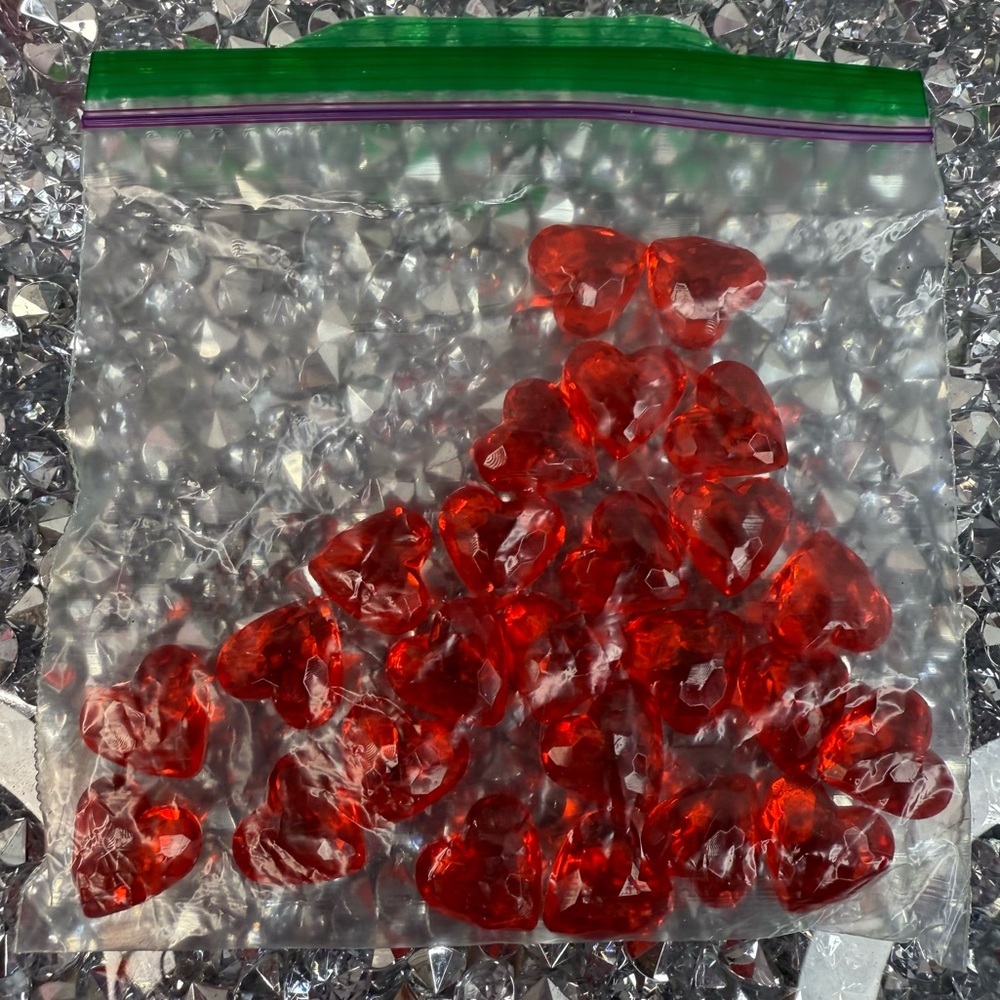 Gems crystals hearts bulk Bag of Red Acrylic Heart Gems